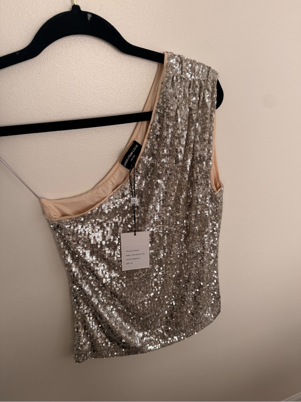 Generation Love Silver Sequin One-Shoulder Top
